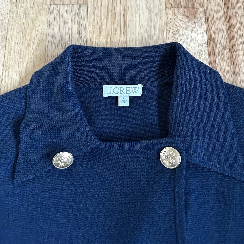 J.CREW warwick double breasted sweater blazer military prep navy size L - Picture 6 of 15